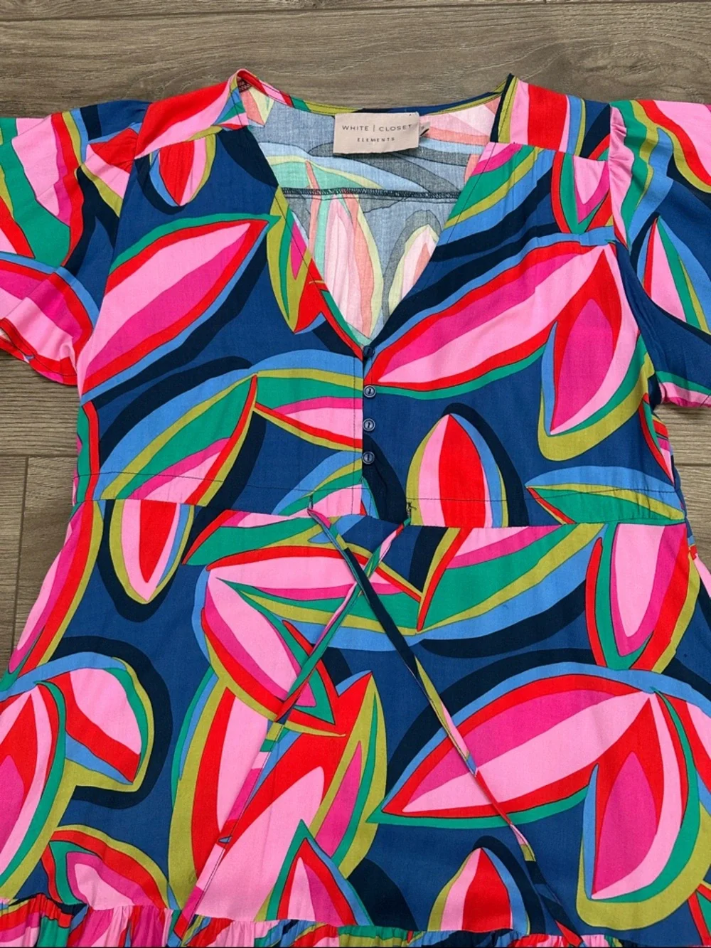 White Closet Elements Abstract Multicolor Floral Maxi Dress Pink Blue Size Small - Picture 5 of 11